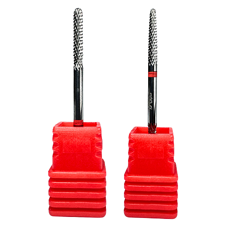 Broca de Tungstênio Dupla 2 em 1 Small Cone & Barrel Ball Tarja Vermalha Acabamento Unha Gel