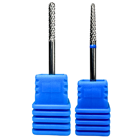 Broca Dupla de Tungstênio 2 em 1 Small Cone & Barrel Ball Tarja Azul Acabamento de Unha Gel
