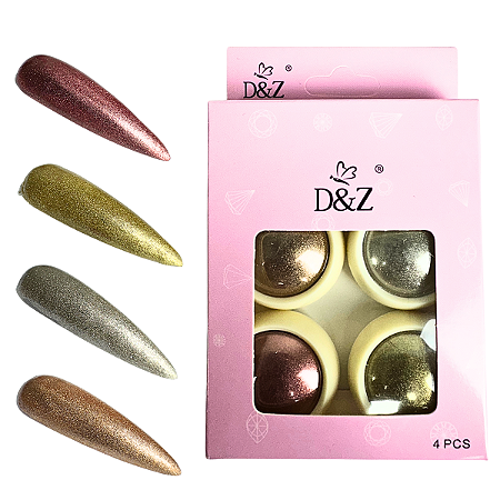 Kit com 4 Pó Cromado Metalizado Para Decoração de Unhas