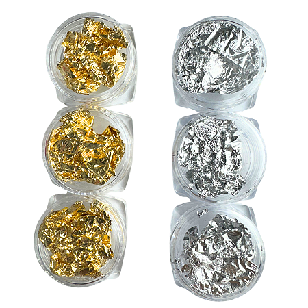 KIT Folhas de ouro e prata para decoração de unhas e encapsulamento em Gel