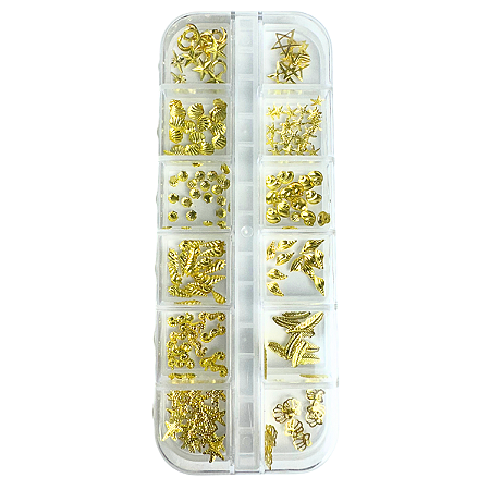 Kit 12 Strass Enfeites Dourados para Decoração de Unha em Gel