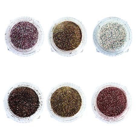 Kit 6 cores de Glitter para Decoração de unhas em Gel