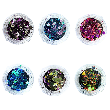 Kit 6 cores de Glitters Flocados para Decoração de unhas em Gel