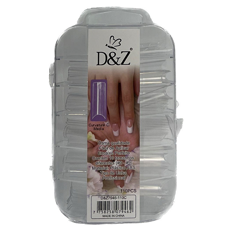 Tips Curvatura C Transparente com 100 unhas D&Z