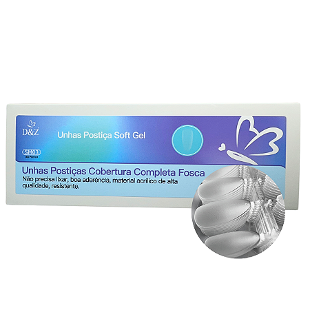 Unhas Postiças Soft Gel Almond Fosca 300 unidades D&Z