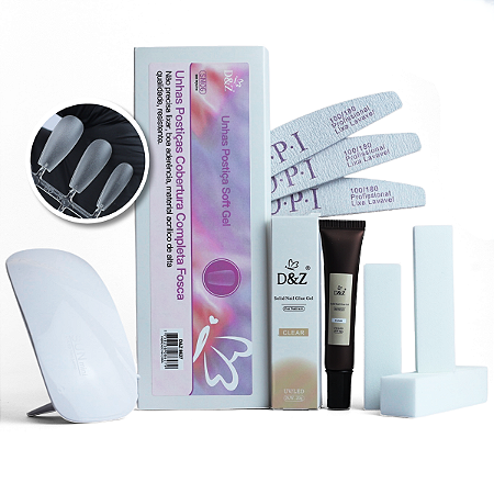 Kit Unha Soft Gel Postiça Realista 300un com Cola em Gel D&Z