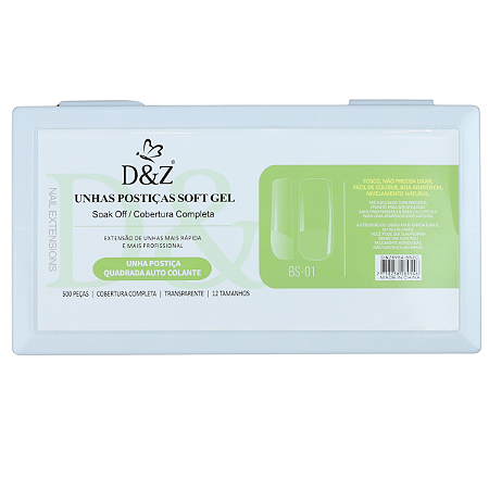 Unhas Postiças Soft Gel Quadrada Média Lisa 500 unidades D&Z