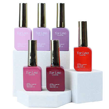 KIT 6 Esmaltes em Gel Lirio 18ml Tons de Rosa Lilás e Red Pigmentação Coleção Premium