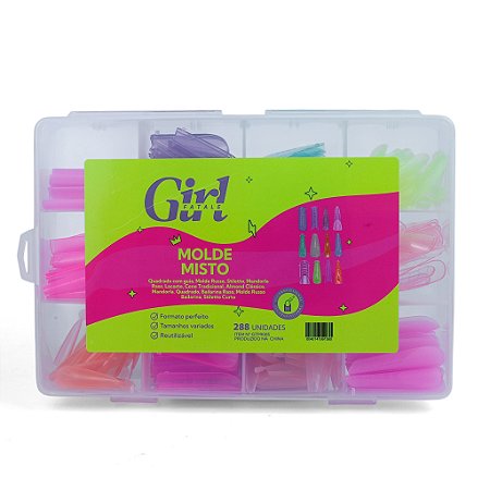 Molde F1 Misto Colorido 288 Pcs Alongamento unha gel Stiletto, Almond, Quadrada e Bailarina