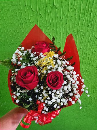 Mini Buquê com 3 Rosas Vermelhas
