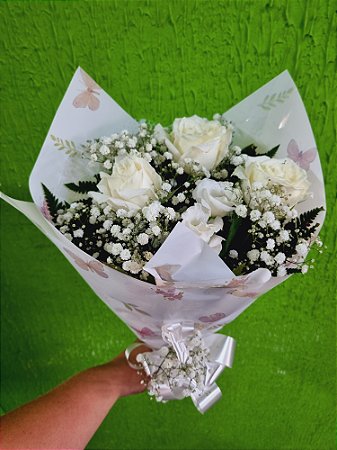 Mini Buquê com 3 rosas Brancas