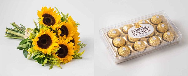 Buquê  Compacto  com 6  Girassóis e Ferrero Rocher