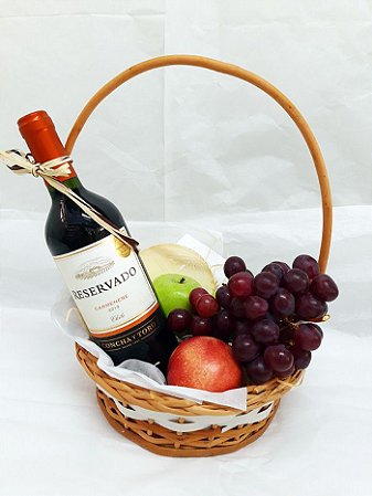 Cesta Queijo, Vinho e Frutas