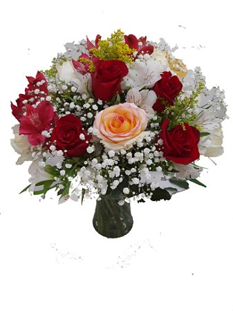 Arranjo com Rosas Coloridas no Vaso
