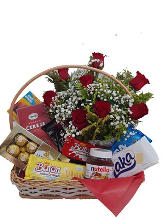 Cesta de Chocolate com Rosas Romântica