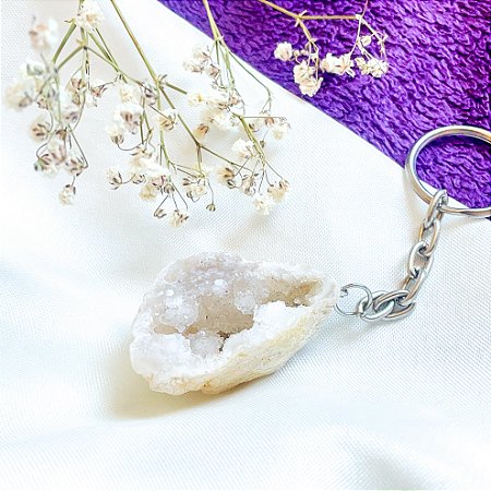 Chaveiro Geodo Ágata Rosa Azul ou Branca