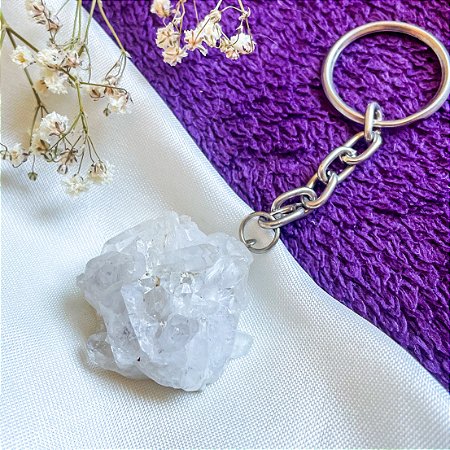 Chaveiro Drusa de Cristal Quartzo Transparente - Pedra da Amplificação