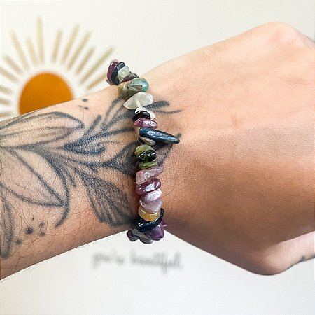 Pulseira de cascalho Turmalina Melancia - Alegria, cura, Melhora a Convivência