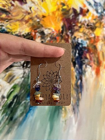 Brincos cascalho pedras 7 chakras - Equilíbrio, Alinhamento e Conexão
