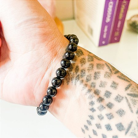Pulseira turmalina negra redonda 6mm- Proteção Contra Energias e Emoções Negativas