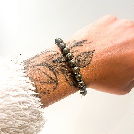 Pulseira de Pirita 8mm- Pedra da Prosperidade, estimula ideias e reforça habidades