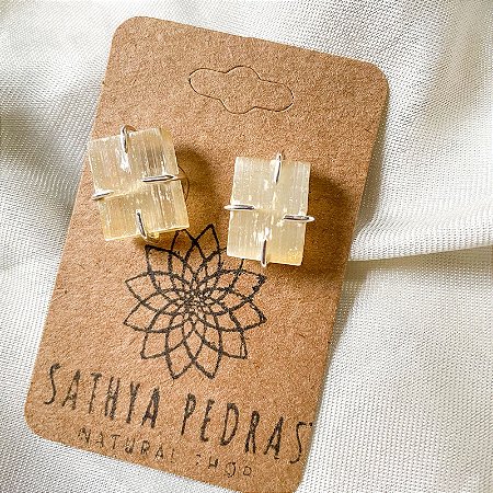 PROMOÇÃO Brinco de selenita bruta pedra natural | Paz, Proteção e Conexão Espiritual