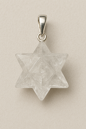 Pingente Merkabah Cristal de Rocha Quartzo Transparente- Amplificador, Purificador de energias e foco
