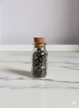 Garrafinha para proteção e prosperidade - Pirita e Turmalina Negra