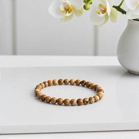 Pulseira de Jaspe Paisagem Redonda - Pedra da conexão com Gaia