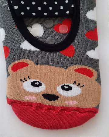 Meia sapatilha antiderrapante urso