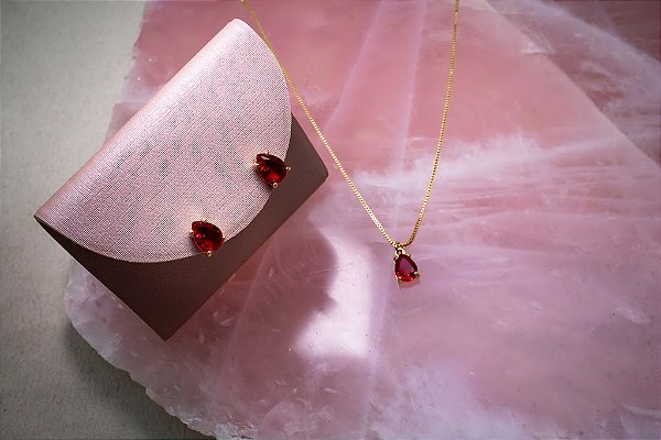 Conjunto Gota Zirconia Rubi