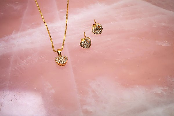 Conjunto Coracao Cravejado Zirconias