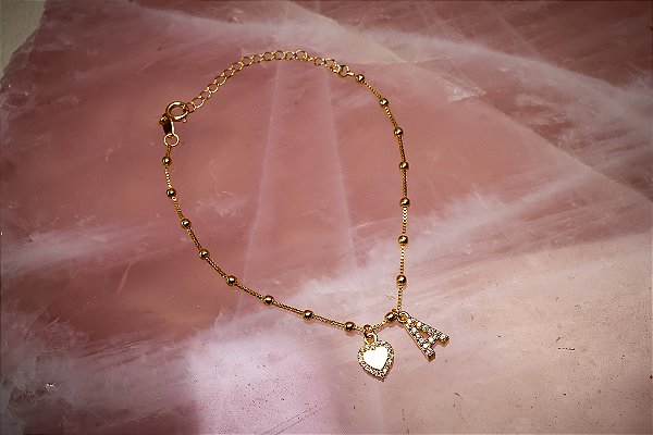 Pulseira Letra Cravejada e Coracao