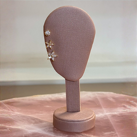 Trio de Brincos 2 Flores e 1 Ponto de luz