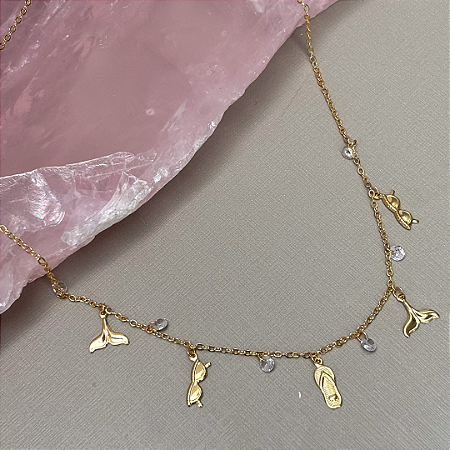 Colar Choker Óculos de sol, Chinelo e Rabo de Sereia
