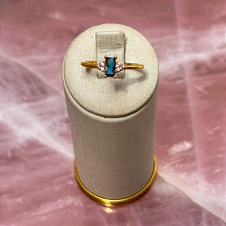 Anel Solitário Quadrado Azul