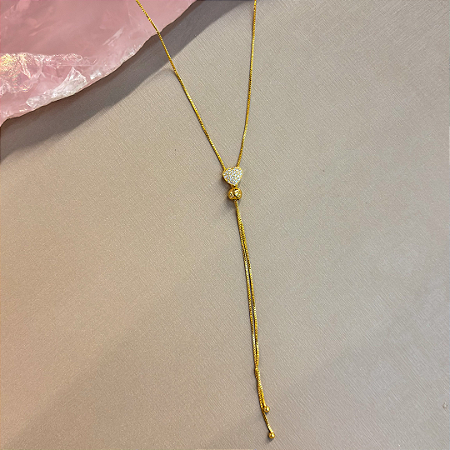 Colar Gravatinha Coração Cravejado