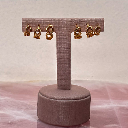 Trio de Argolas Corações Vazados