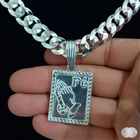 Pingente Medalha da Fé Grande Prata 925