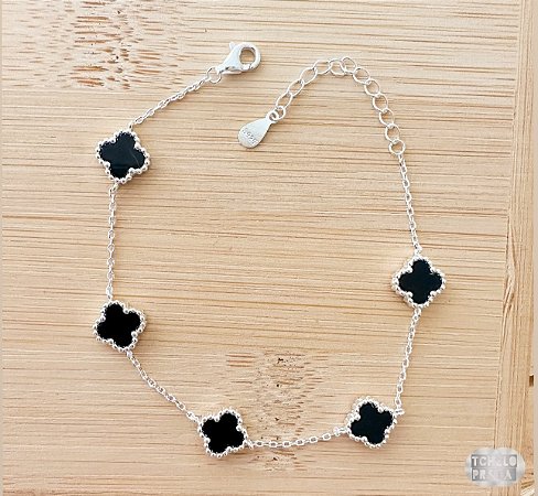 Pulseira Van Cleef Preta Prata 925 - 19cm