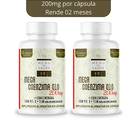 Mega Coenzima Q10- 200mg por cápsula MENU COM SAÚDE  2 potes com 60 cápsulas cada