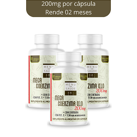 Mega Coenzima Q10 200mg por cápsula MENU COM SAÚDE- 3 potes com 60 cápsulas cada