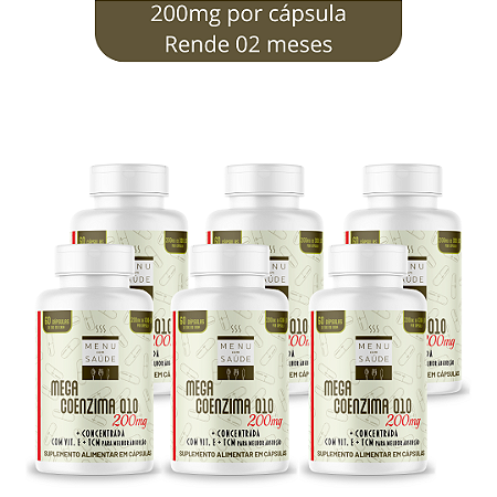 MEGA COENZIMA Q10- 200mg por cápsula  MENU COM SAÚDE  6 potes com 60 cápsulas cada