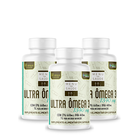Ultra Ômega 3 de 1340mg  MENU COM SAÚDE- 3 potes 60 cápsulas cada