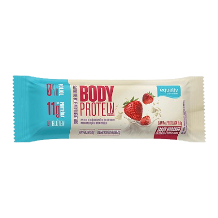 Barra de proteína com 11g de Colágeno Hidrolisado e Proteína do Leite - EQUALIV sabor Morango com cobertura de Chocolate Branco   01 unidade  40g