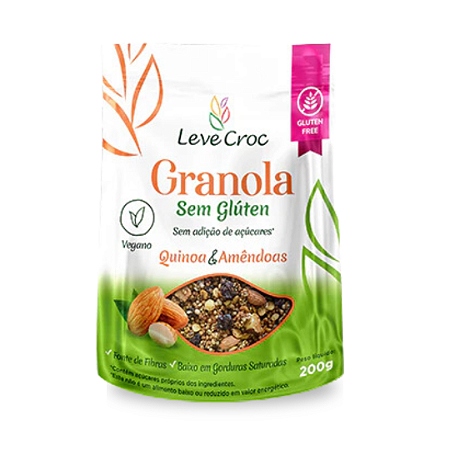 Granola de Quinoa e Amêndoas -SEM adição de açúcar  sachê 200g Leve Croc