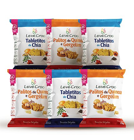 Snacks Funcionais Tabletitos de Chia- 25g Leve Croc + Palitos de Quinoa e gergelim- 25g Leve e Croc