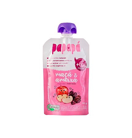 Purê de Frutas Orgânico sabor Maçã e Ameixa Papapá- sachê 100g