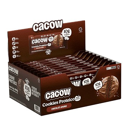 Cookie Proteico All Black CACOW Chocolate Amargo 10g caixa com 18 unidades