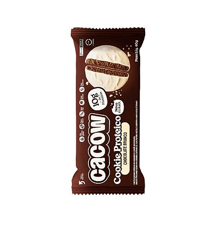 Cookie Proteico All Black CACOW Chocolate Branco 10g de proteína 02 unidades